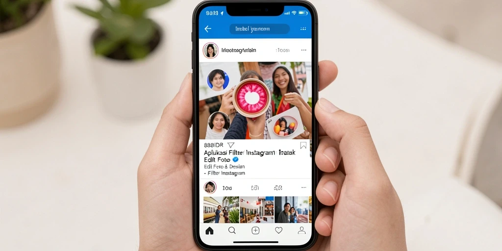 Antarmuka aplikasi 888IDR dengan berbagai filter Instagram yang menarik.
