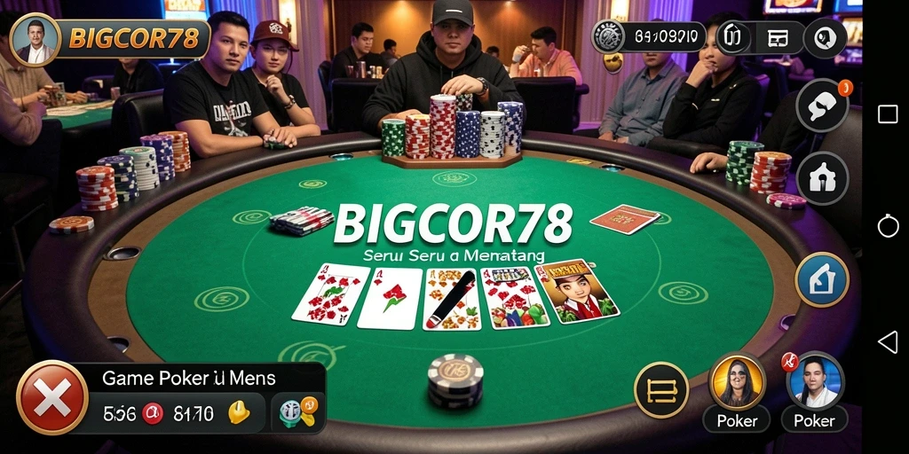 Screenshot utama menunjukkan antarmuka permainan Poker yang menarik.