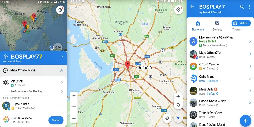 Tampilan antarmuka aplikasi BOSPLAY77 dengan fitur GPS Offline Maps.