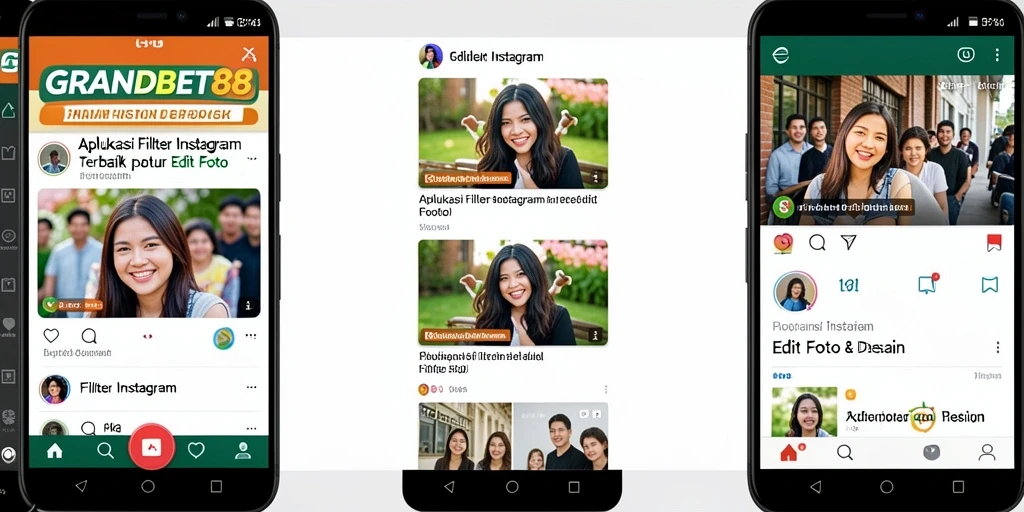 Screenshot aplikasi GRANDBET88 menampilkan berbagai filter Instagram yang menarik.