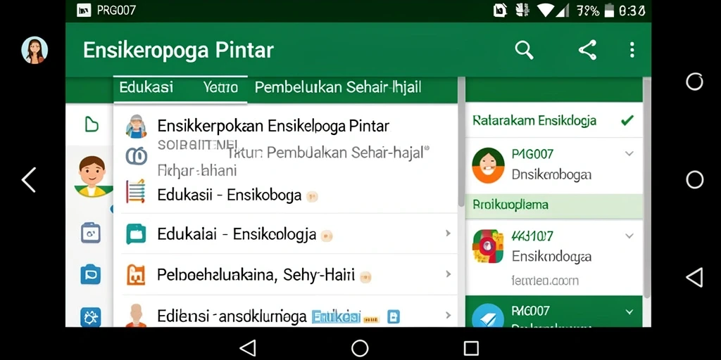 Tampilan antarmuka aplikasi Ensiklopedia PRG007 yang menarik dan informatif.